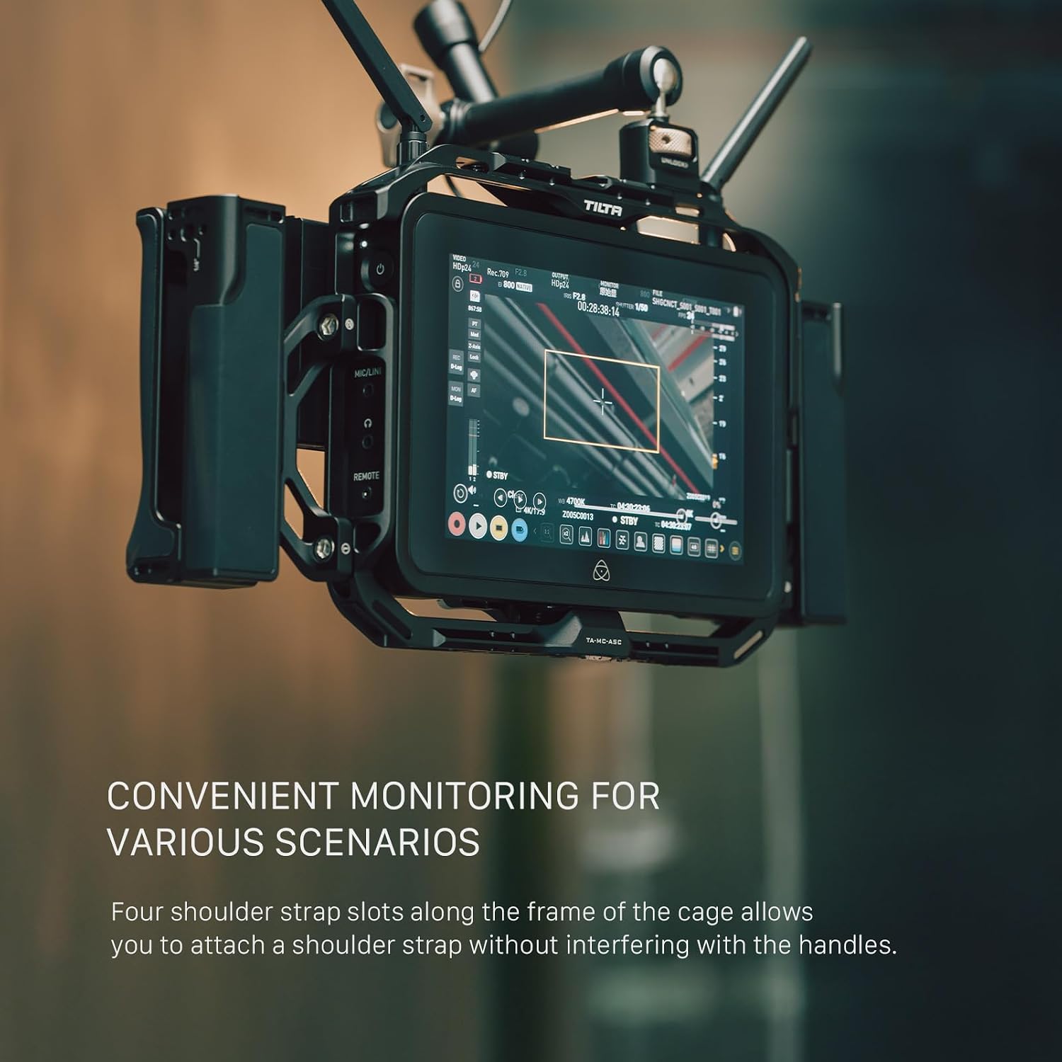 Tilta Monitor Cage Compatible with Atomos Shogun Ultra/Connect Handheld – Black Kit | NATO Rails, a Cold Shoe Receiver, 1/4""-20 and 3/8""-16 Threads with Locating Pins | Support Handle Design