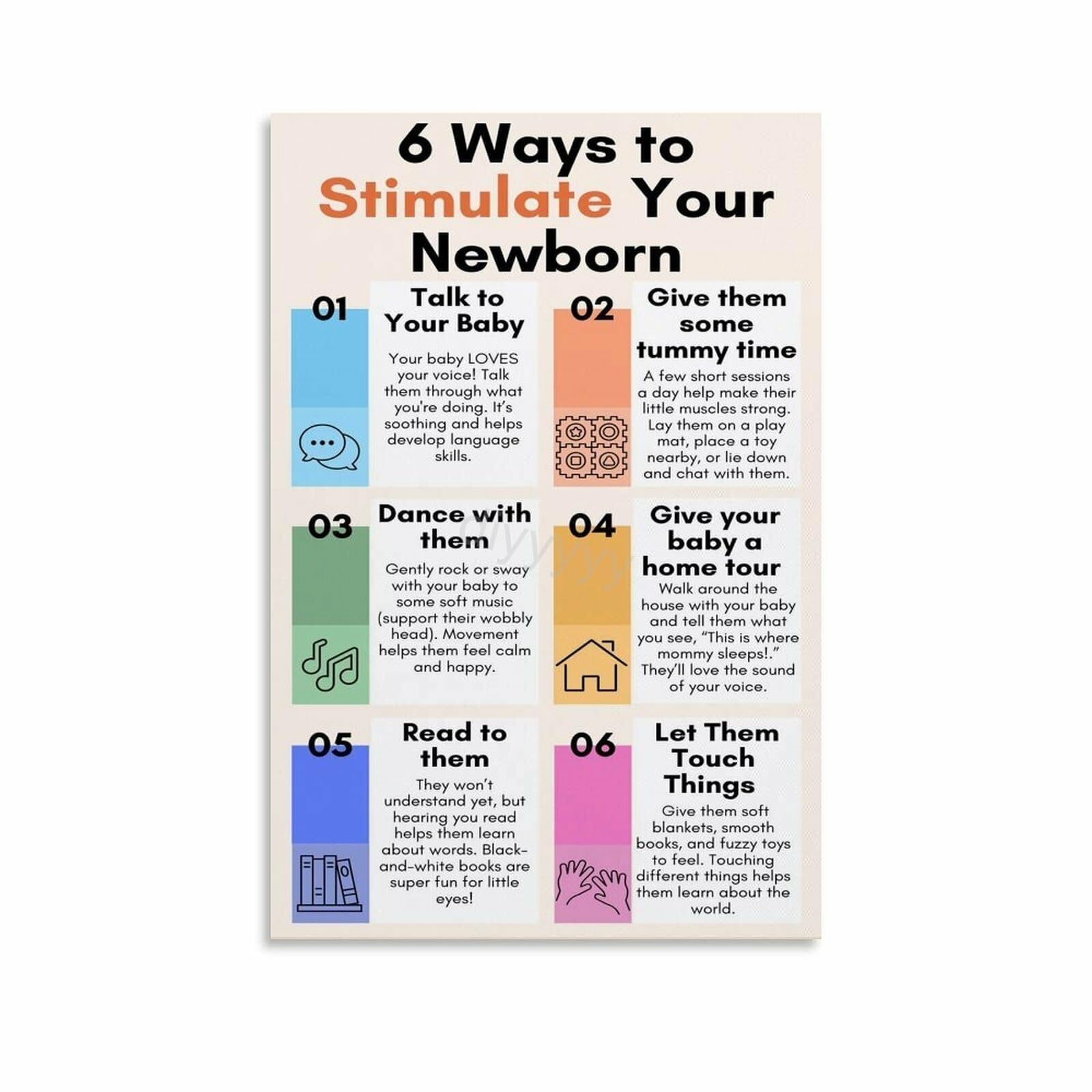 HGETJOHXEM Sensory Play Activities Poster for Newborns Development Guide Educational Chart for Nursery Daycare Parents Gift(Unframed,12x18inch(30x45cm))