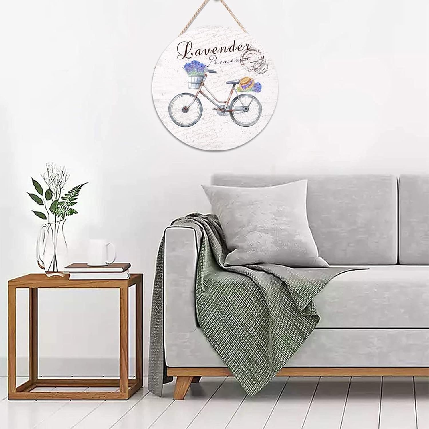 Lavender Wood Door Sign, Flower Front Door Sign, 16x16in Personalized Pattern Wall Door Hanging Sign Farmhouse Front Porch Decor Housewarming Gifts