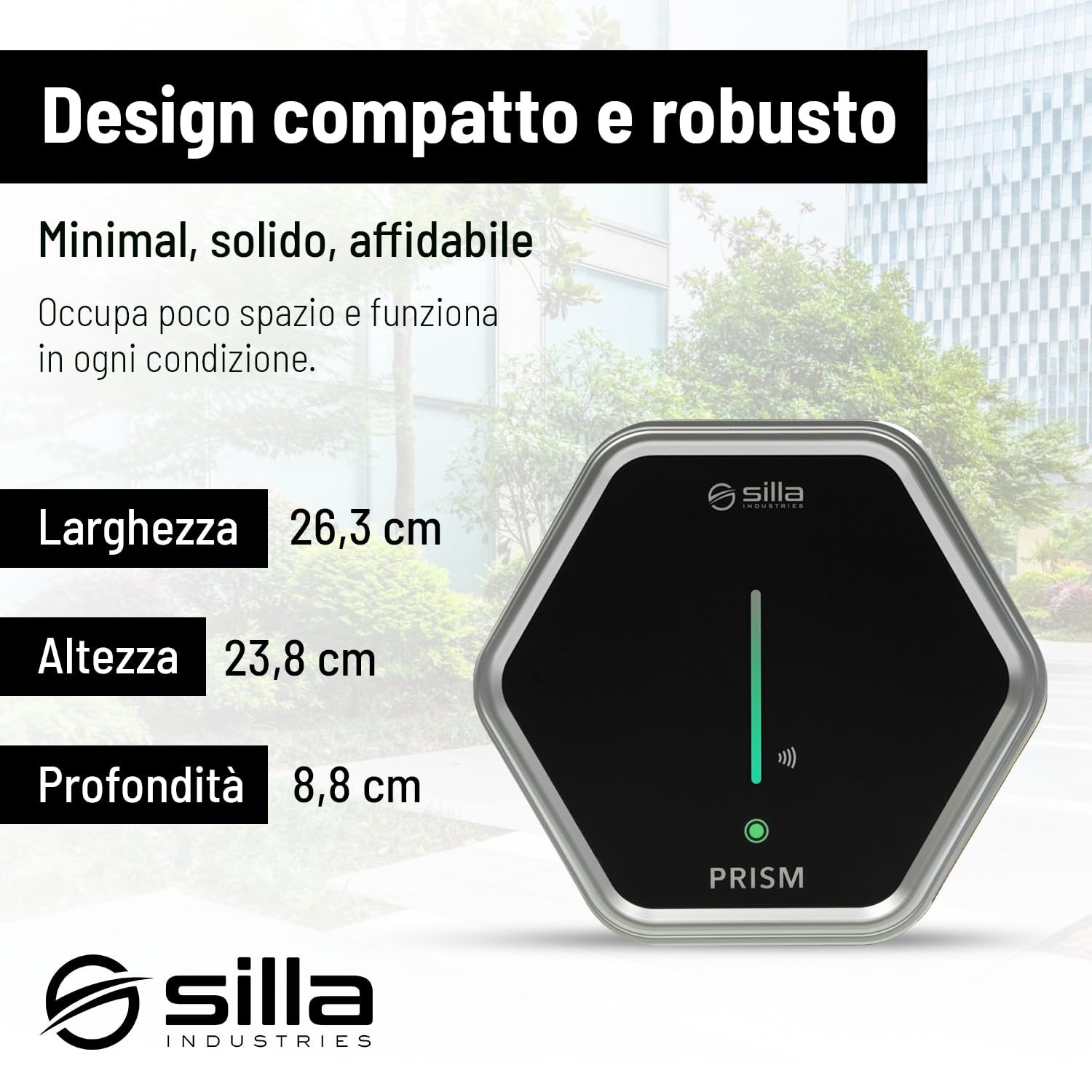 Silla Prism Solar Trifase 22kW Colonnina di Ricarica per Auto Elettriche con Connettore Tipo 2 (Cavo 5m)
