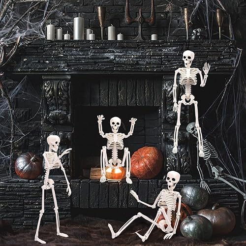 Miniatura 4 de XIMISHOP 5 piezas de decoración de esqueleto de Halloween, esqueleto colgante de cuerpo completo de 16 pulgadas con articulaciones movibles para