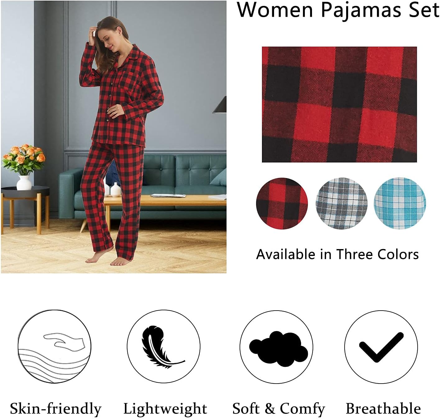 LANBAOSI Women Flannel Pajamas Set - Long Sleeve Top and Bottom - Ladies Lightweight Flannel PJs - Image 5