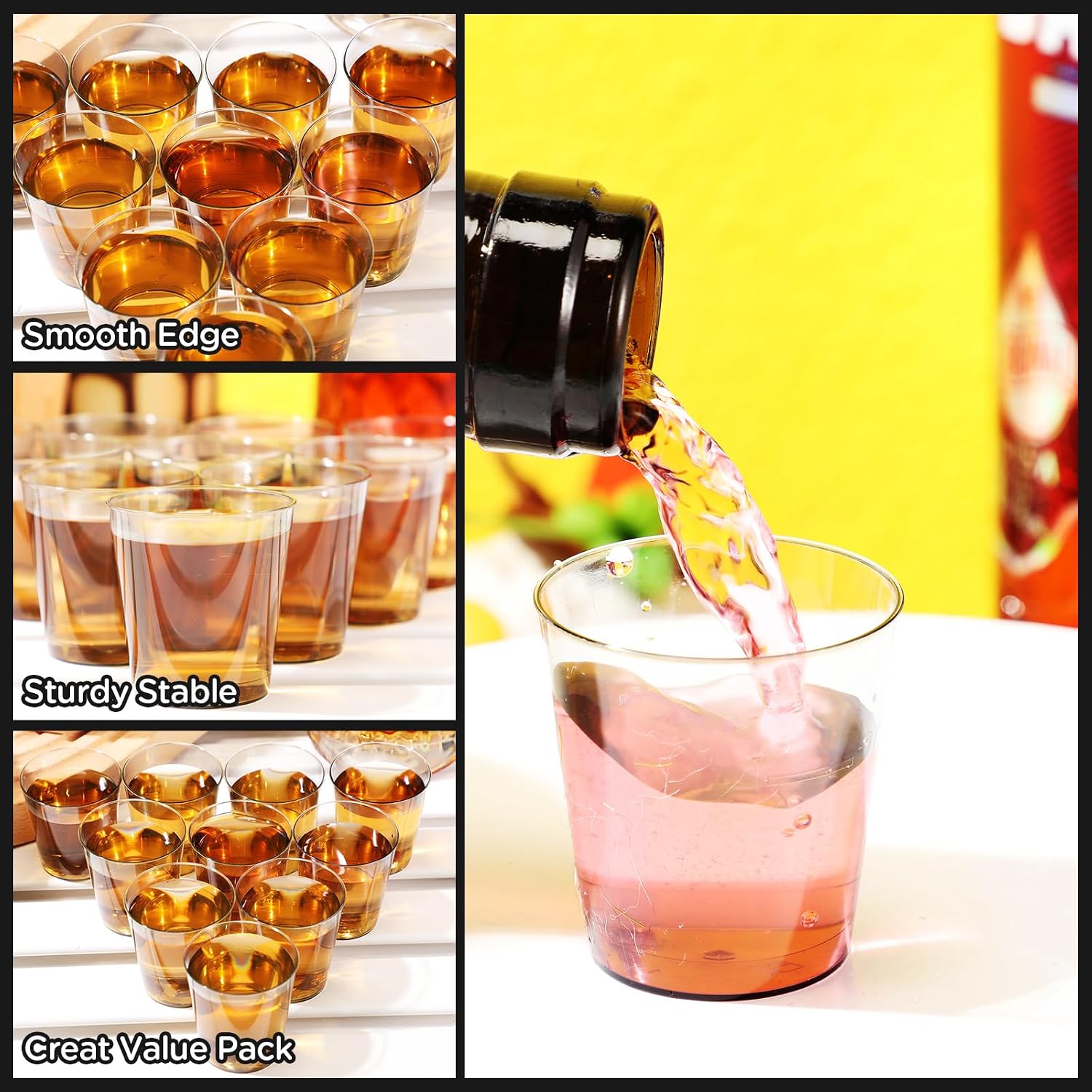 Tioncy 300pcs 1oz Plastic Shot Glasses, Reusable Mini Cups for Wedding, Party, Samples and Tastings, Black