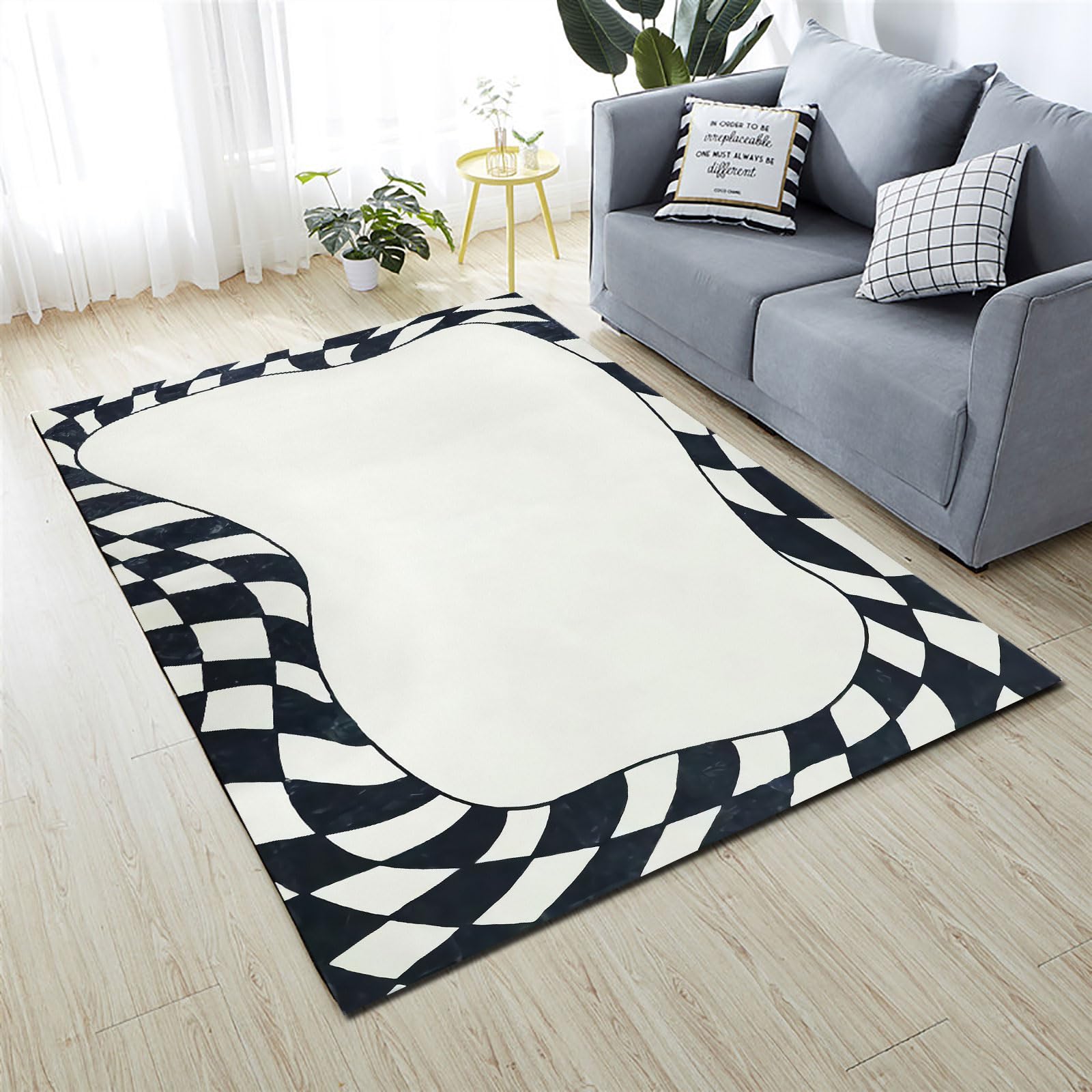 Duże dywany, 2 x 2 m, 200 x 200 cm, zmywalny, antypoślizgowy, miękki, do salonu, sypialni, dekoracja domu, dekoracja podłogi, salon, nowoczesny, abstrakcyjny, geometryczny, czarny