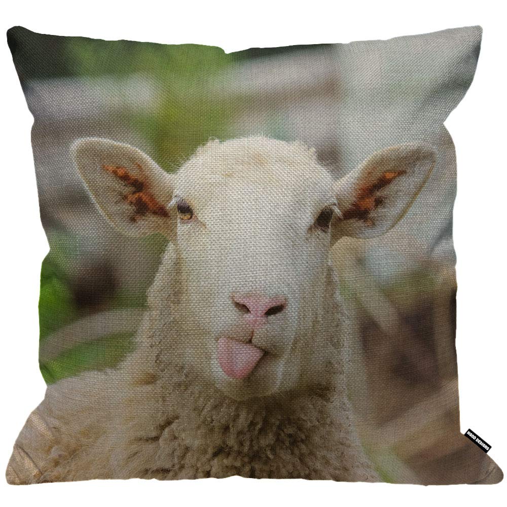 Hgod Designs Men's Multi 09 Sheep Funny Sheep Portrait Showing Tongue Throw Pillow Cover 18X18 Inch Home Decor For /Wo Living Room Bedroom Sofa Chair