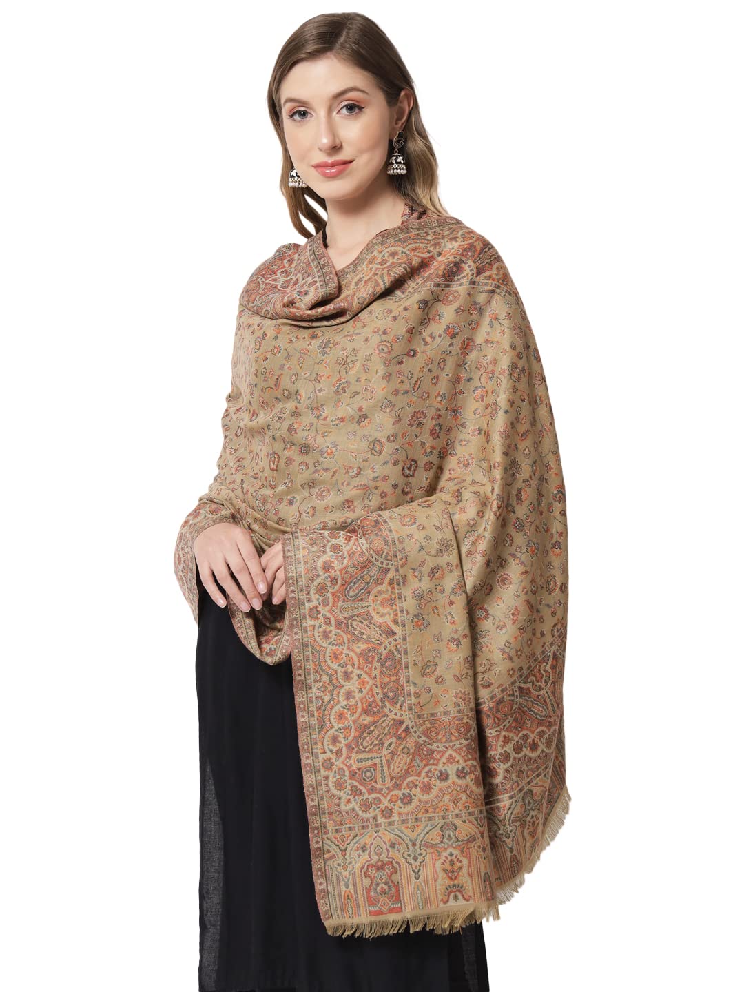 zamour Women's Kani Exquisite Paisley Pattern, Soft Wool Material, Winter Shawl Woolen Wrap - Brown-picture-38