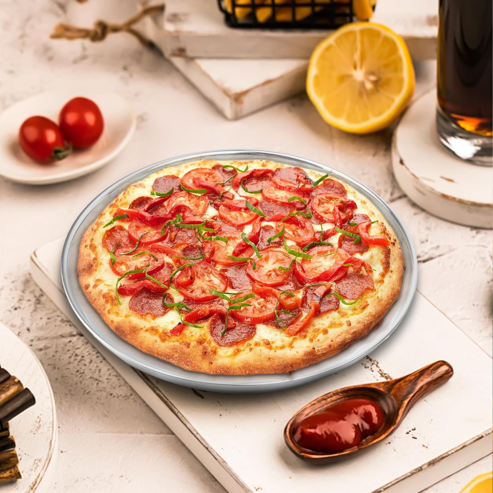 GOMETY Lot de 4 plaques à pizza rondes en acier inoxydable - 30 cm - Classique - Pour pizza - Passe au lave-vaisselle - Argent