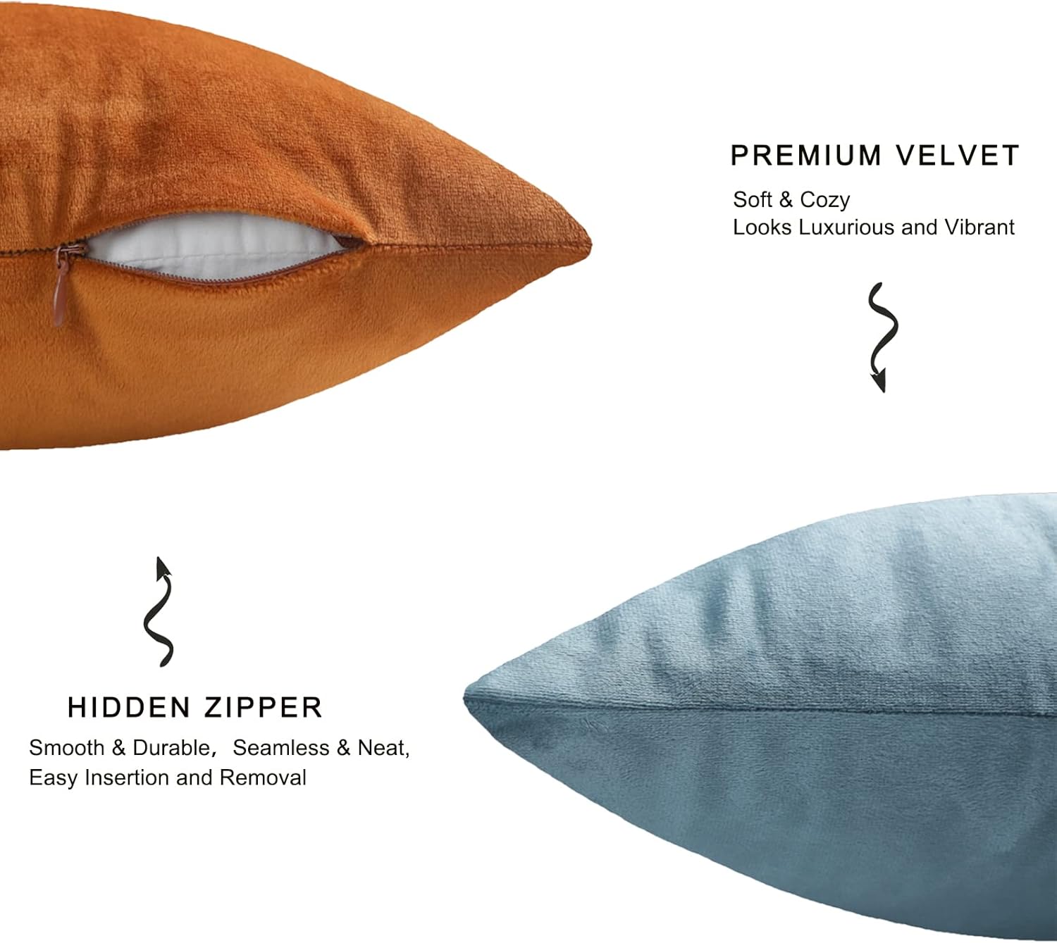 MEKAJUS Throw Pillow Covers 18x18 Set of 4 Decorative Pillow Covers Soft Velvet Pillow Covers Couch Pillows for Living Room Sofa Car Home Decor (Orange/Blue) Orange and Blue 18 x 18-Inch