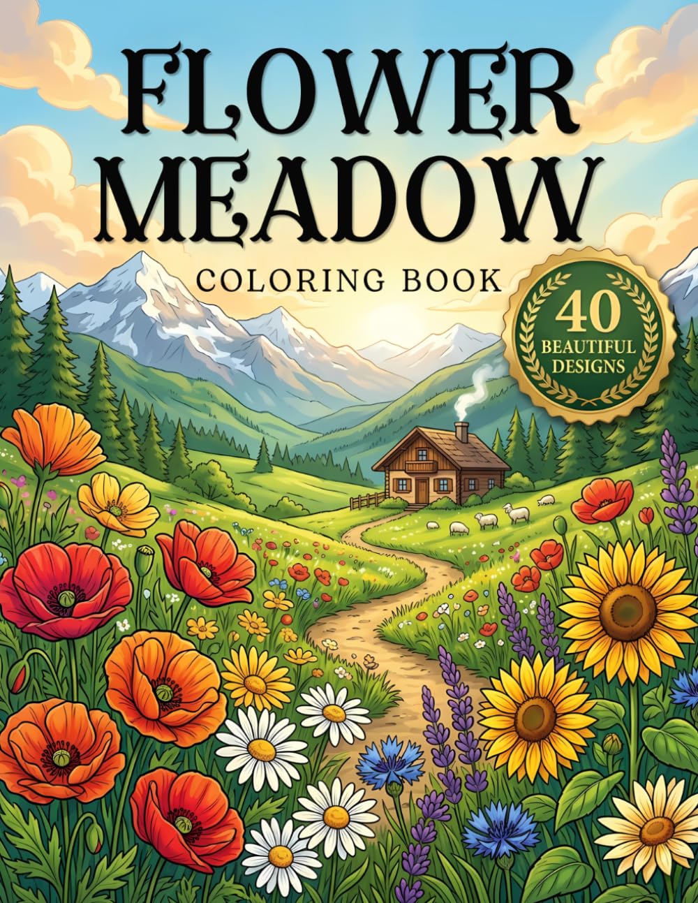 Flower Meadow Coloring Book: A Relaxing Wildflower Meadow Coloring Book for Adults and Teens with Cozy Nature Scenes and Inspirational Quotes