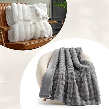 Cozy Bliss Faux Fur Throw Blanket Bundle Includes Two 50 * 60 inch Blankets