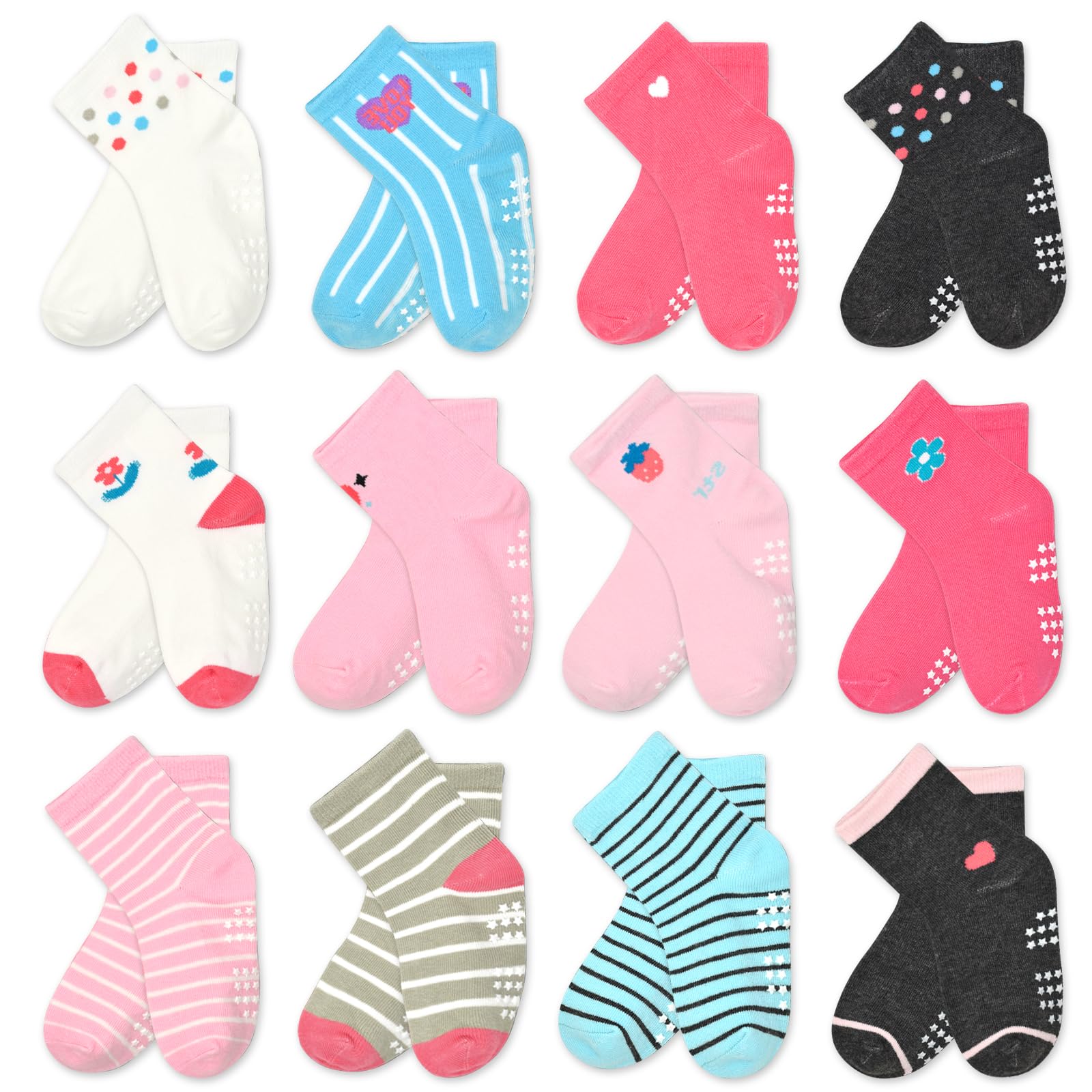 ELUTONG Toddler Baby Grip Socks-Cute Kid's Non Slip Socks-12 Pairs Of Baby’s Socks Suitable Baby Kids Aged 1-7 Years — view 13