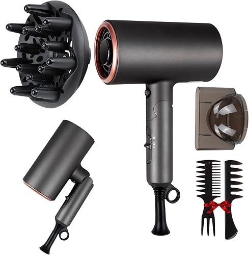 Secador de pelo portátil de 1800 W secador de pelo profesional de iones negativos con difusor y concentrador 3 ajustes de calor e infinito para el