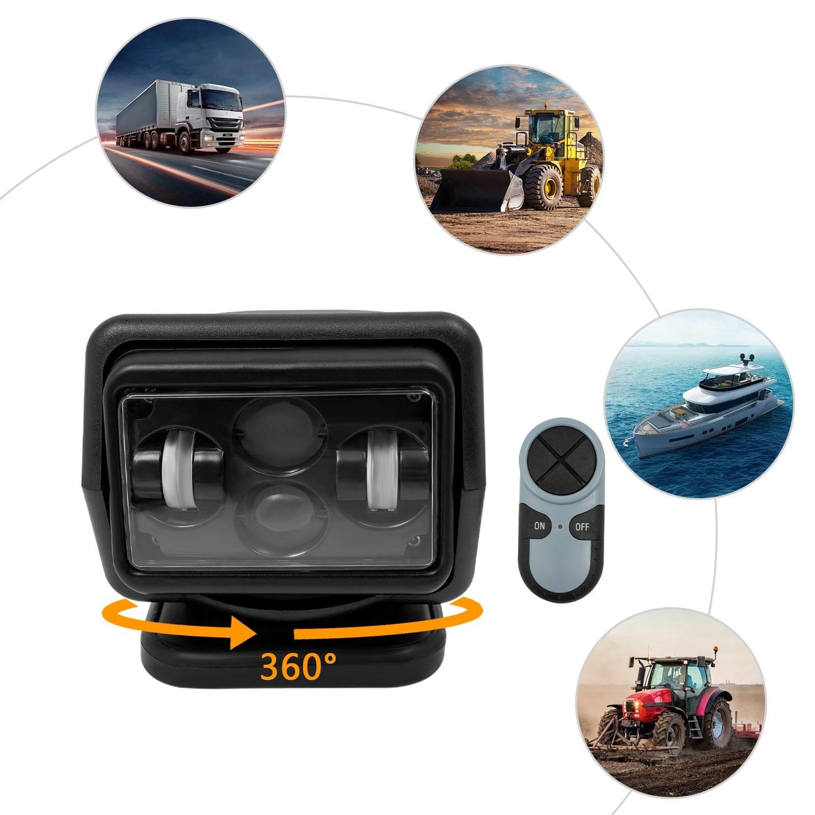 Suchscheinwerfer Boot Arbeitsscheinwerfer LED Scheinwerfer Fernbedienung Zusatzscheinwerfer 12V Für Offroad Fahrzeuge Camping Marine Mit 60 Watt Leistung 8000 Lumen 600 Meter Reichweite (Schwarz)