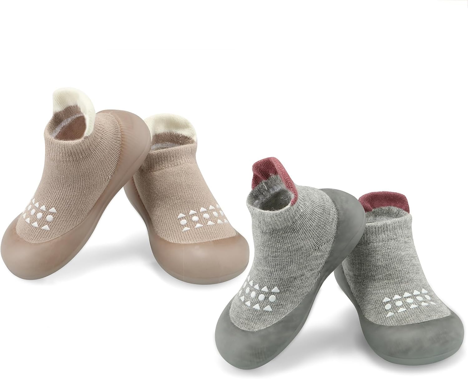 PandaEar 2 Pack Baby Sock Shoes Toddler Walking Shoes, Non-Slip Soft Sole Sneakers Breathable Slippers for Infant Boys Girls