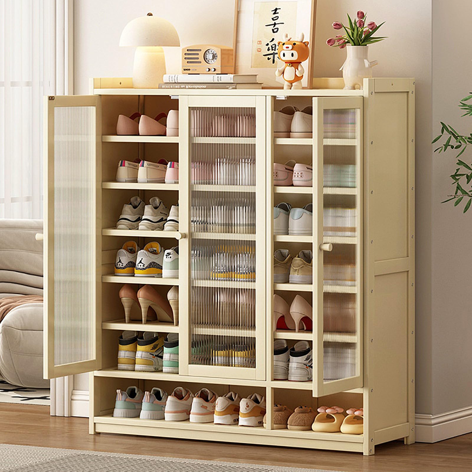 Meuble à chaussures en bambou pour organiser le salon ou la chambre