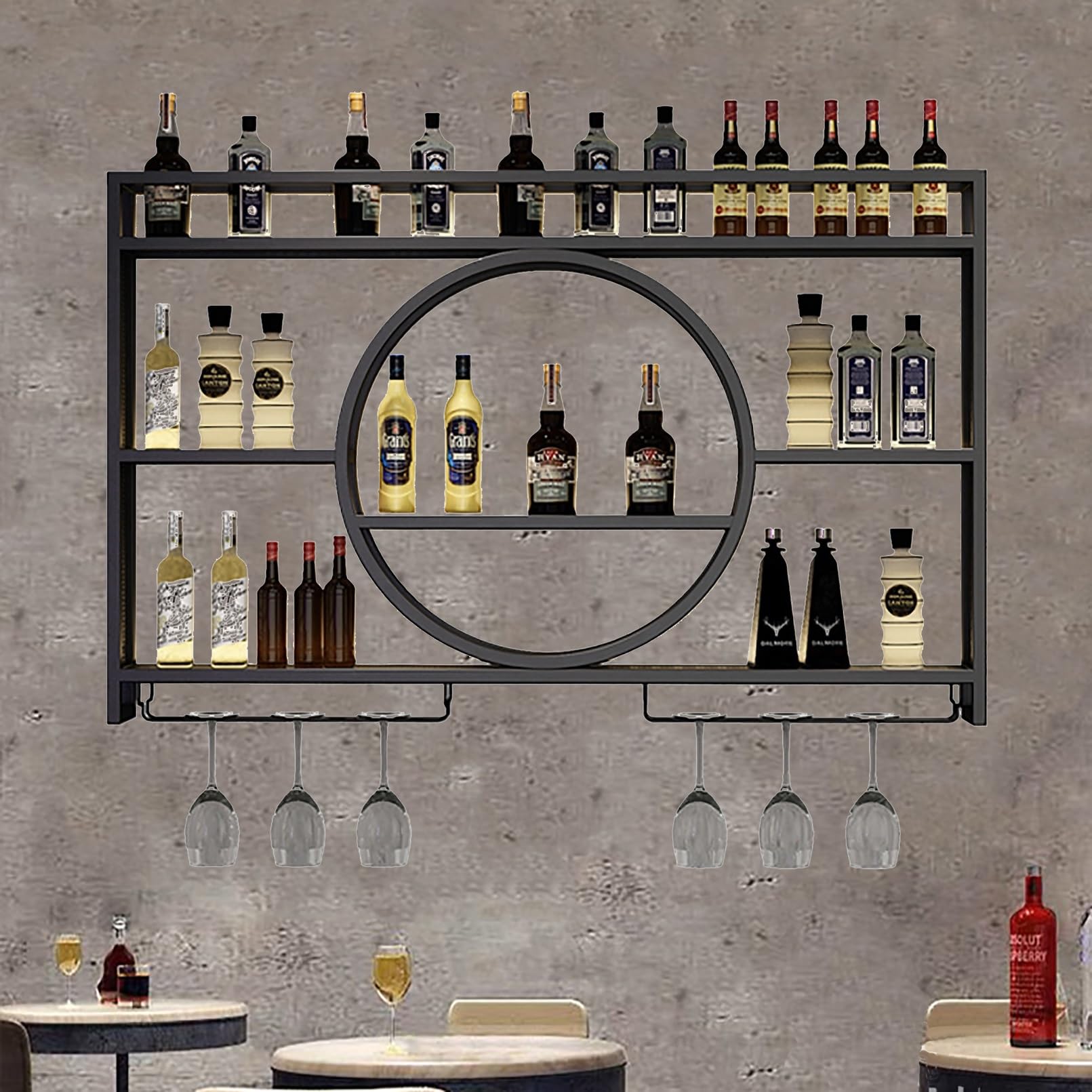 Étagère à vin murale LED en métal : un bar suspendu design et haut de gamme