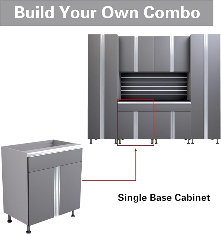 Premium Garage Modular Storage Base Cabinet with Adjustable Legs, Soft-Close Drawer & Door, Integrated Handles, Heavy Duty Plywood Box Construction, Tool and Equipment Organizer (30" Width)