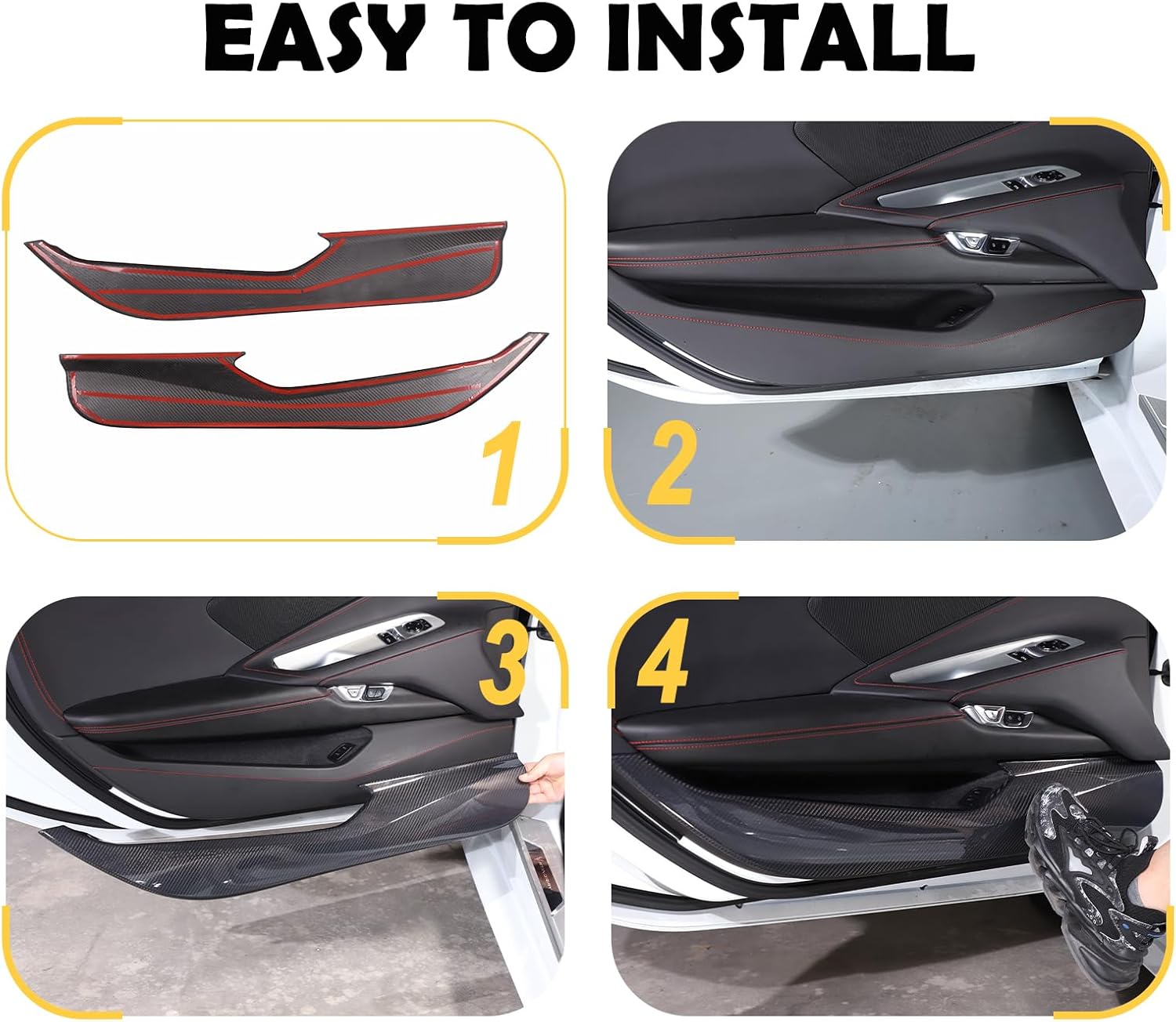 Carbon Fiber Car Interior Door Panel Trim Anti Kick Kit Compatible with Corvette C8 Stingray 2020 2021 2022 2023 Interior Decoration C8 Accessories (Black Carbon)