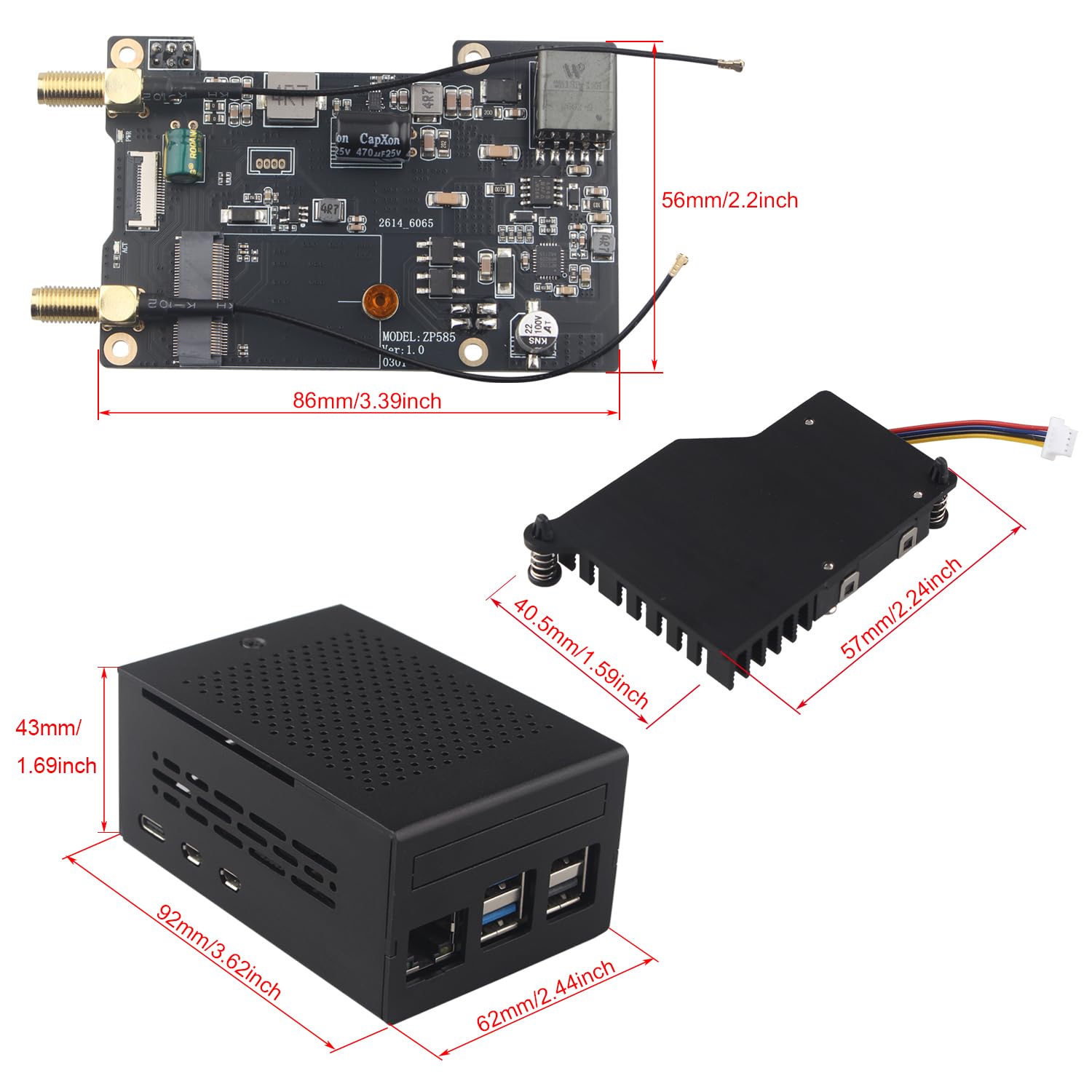 ZDE ZP585 PoE+ HAT PCIe do M.2 E Key WiFi7 6 6E 5 HAT adapter z ZC501 obudowa ze stopu aluminium ZP536 aktywna chłodziarka do Raspberry Pi 5 obsługa Google TPU WiFi 7 BE200 WIFI6E AX210 MT7922 WIFI6