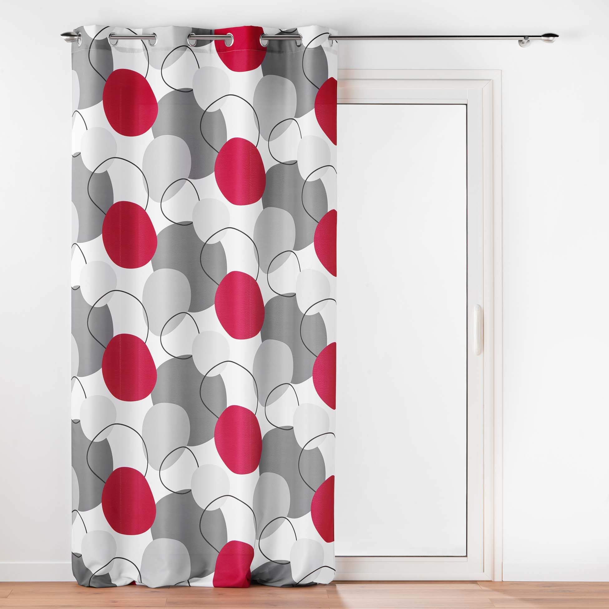 Douceur d'Intérieur, Eyelet Curtain (140 x 260 cm) Merlin, Printed Polyester, Grey, W 55.1" x L 102.4" (1 Panels)