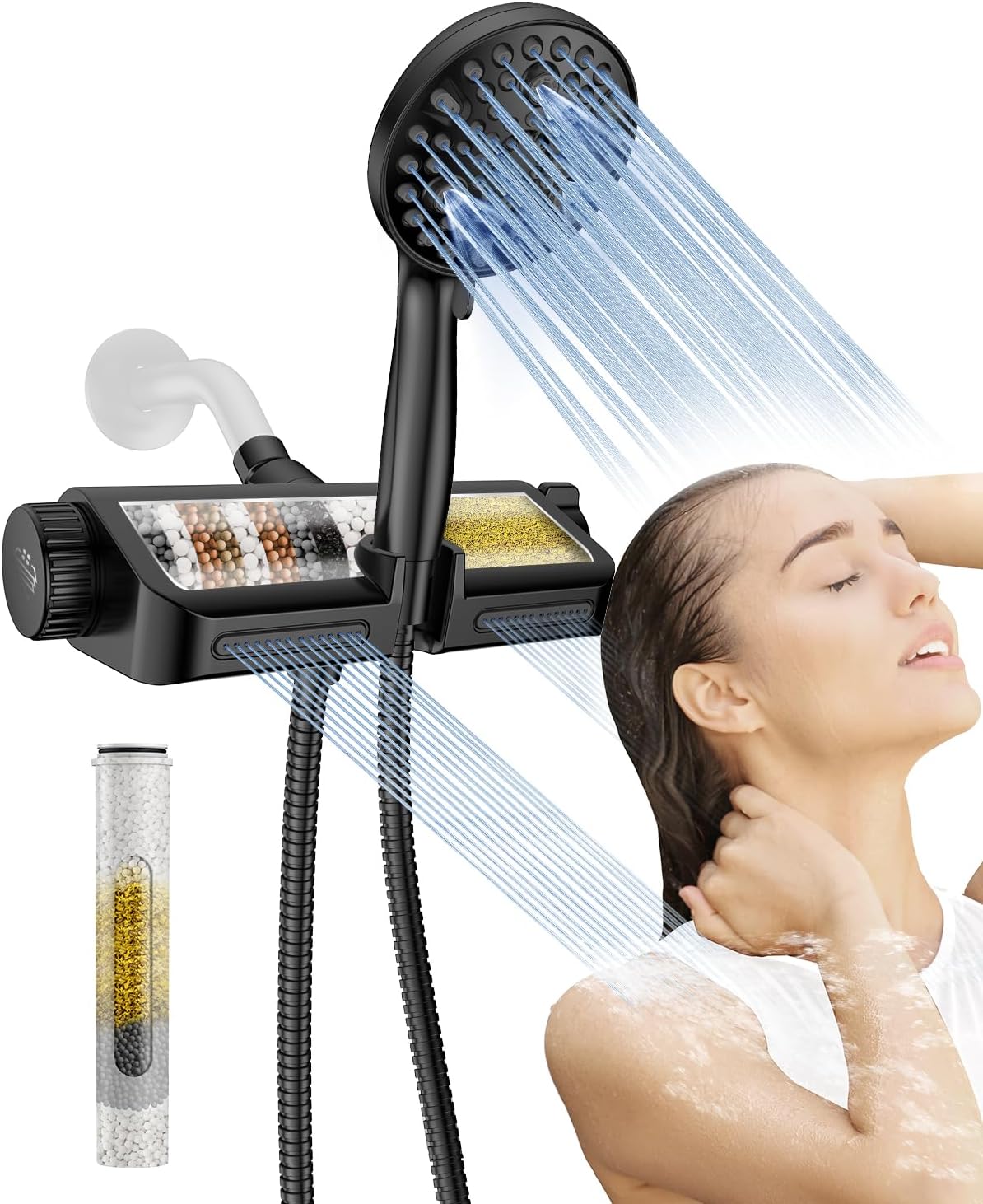 Filtered Shower Head with Handheld Combo Matte Black - Dual 2-in-1 Spa System with Massage Shower