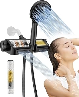 MakeFit Filtered Shower Head with Handheld Combo Matte Black - Dual 2-in-1 Spa System with Massage Shower and 10 Modes Hand Held Shower, High Pressure with Built in Power Wash Mode