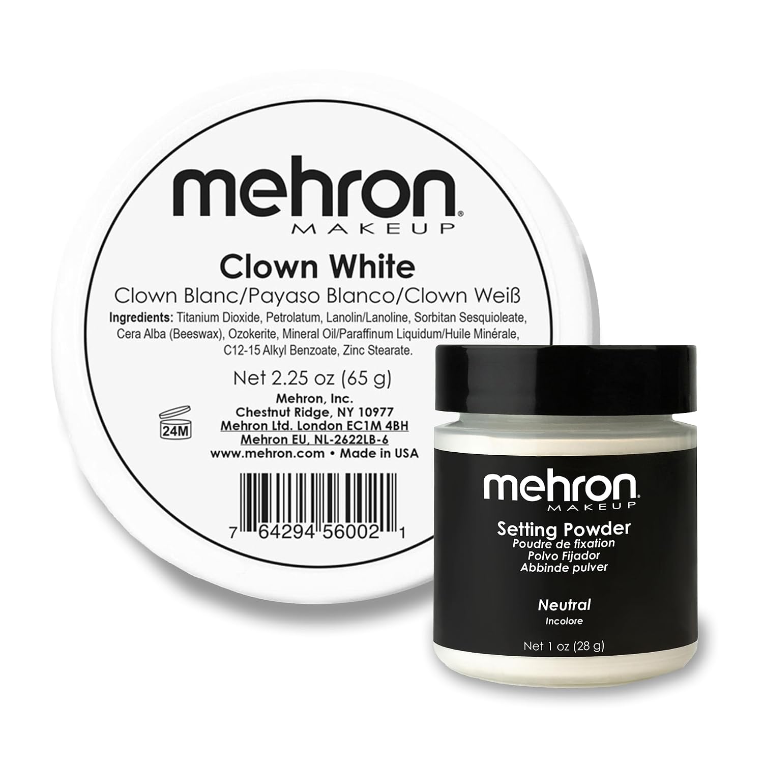 Mehron Clown White Face Paint 2.25 oz & Setting Powder Neutral 1 oz | Professional Cream & Loose Powder Makeup for Stage, Film, Cosplay & Halloween