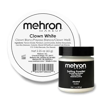Mehron Clown White Face Paint 2.25 oz & Setting Powder Neutral 1 oz | Professional Cream & Loose Powder Makeup for Stage, Film, Cosplay & Halloween