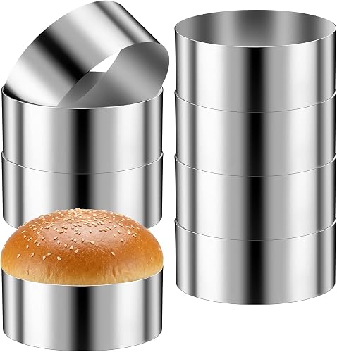 8 Pack 4 Inch Hamburger Bun Rings Mold, Round Baking Tool