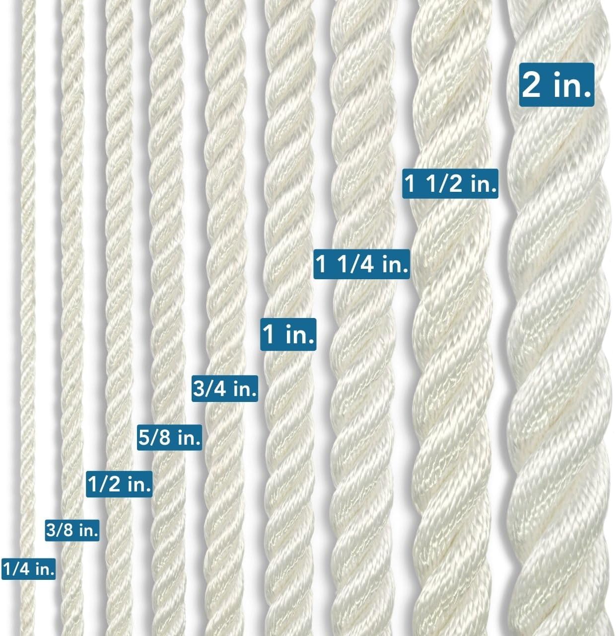 Polyester Rope | White | 3 Strand Twisted | 100% Polyester | 2 in. x 75 feet