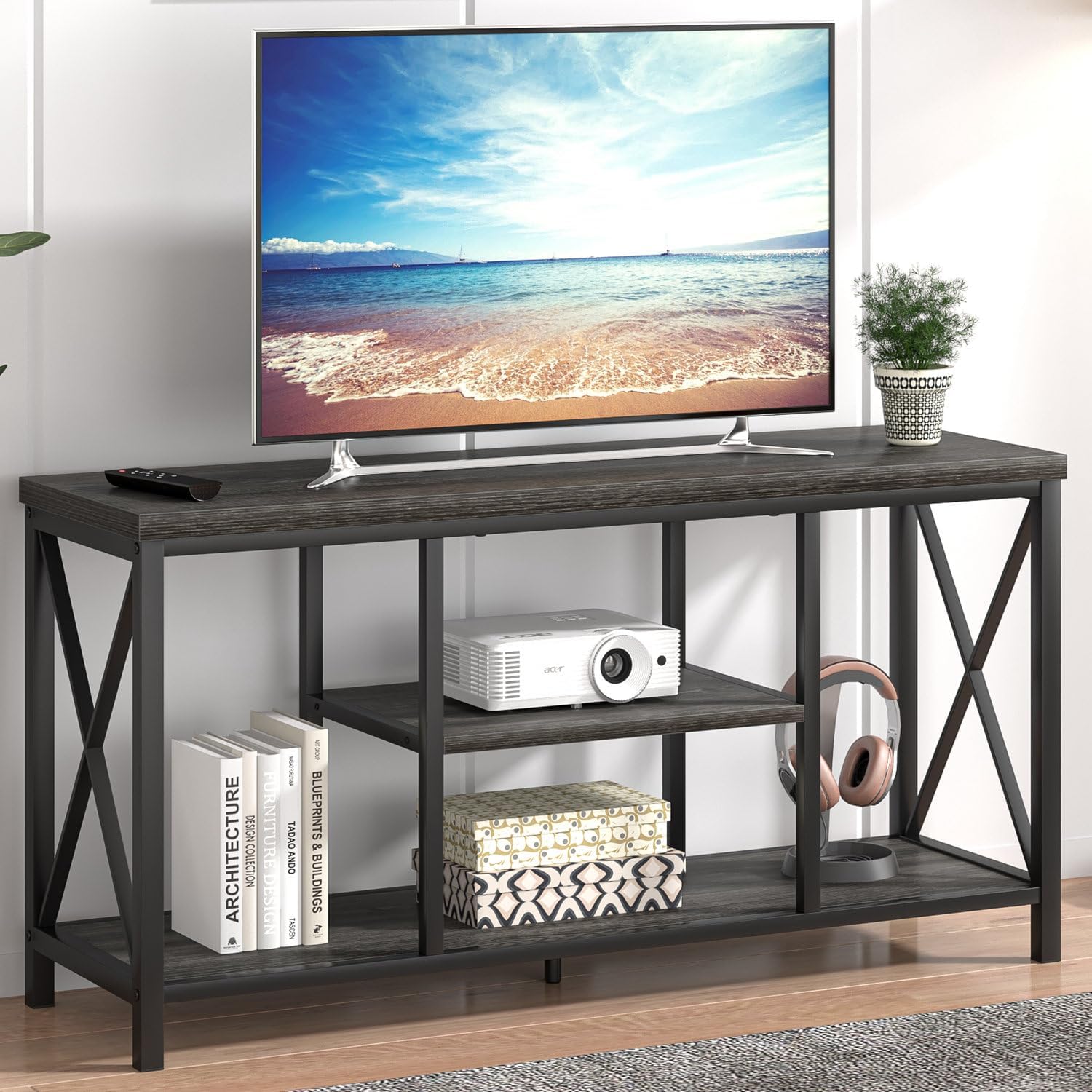 Rustic Oak and Metal TV Stand for 65" TV