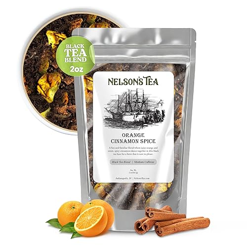 Nelson's Tea - Especias de naranja y canela - Té negro de hojas sueltas - Té negro, cáscara de naranja, canela y clavo de olor - 2 oz.