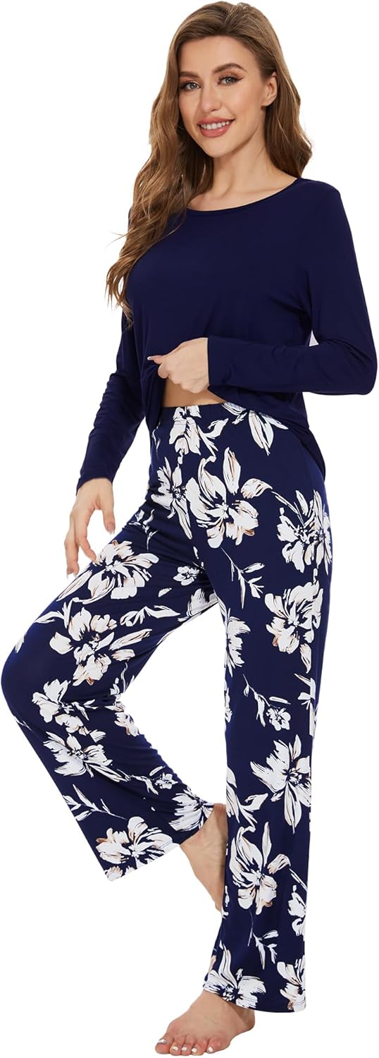 WiWi Bamboo Viscose Pajama Set for Women Super Soft Long Sleeve Top with Pants Loungewear Cooling 2 Piece Pjs Sets S-XXL - Image 4