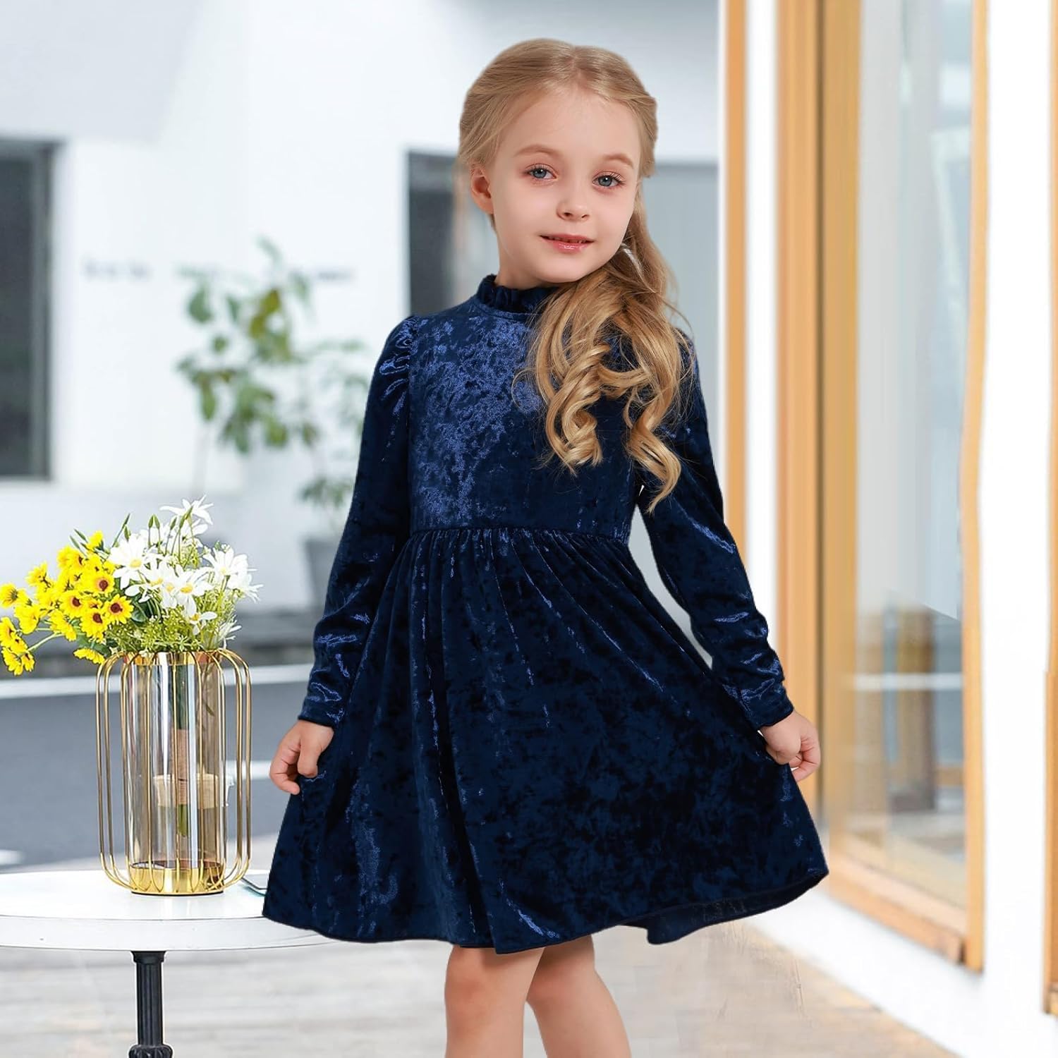 Toddler Girls Velvet Dress Puff Long Sleeve Lace Collar Halloween Party Dresses Baby Fall Winter Clothes 2-7T - Image 3