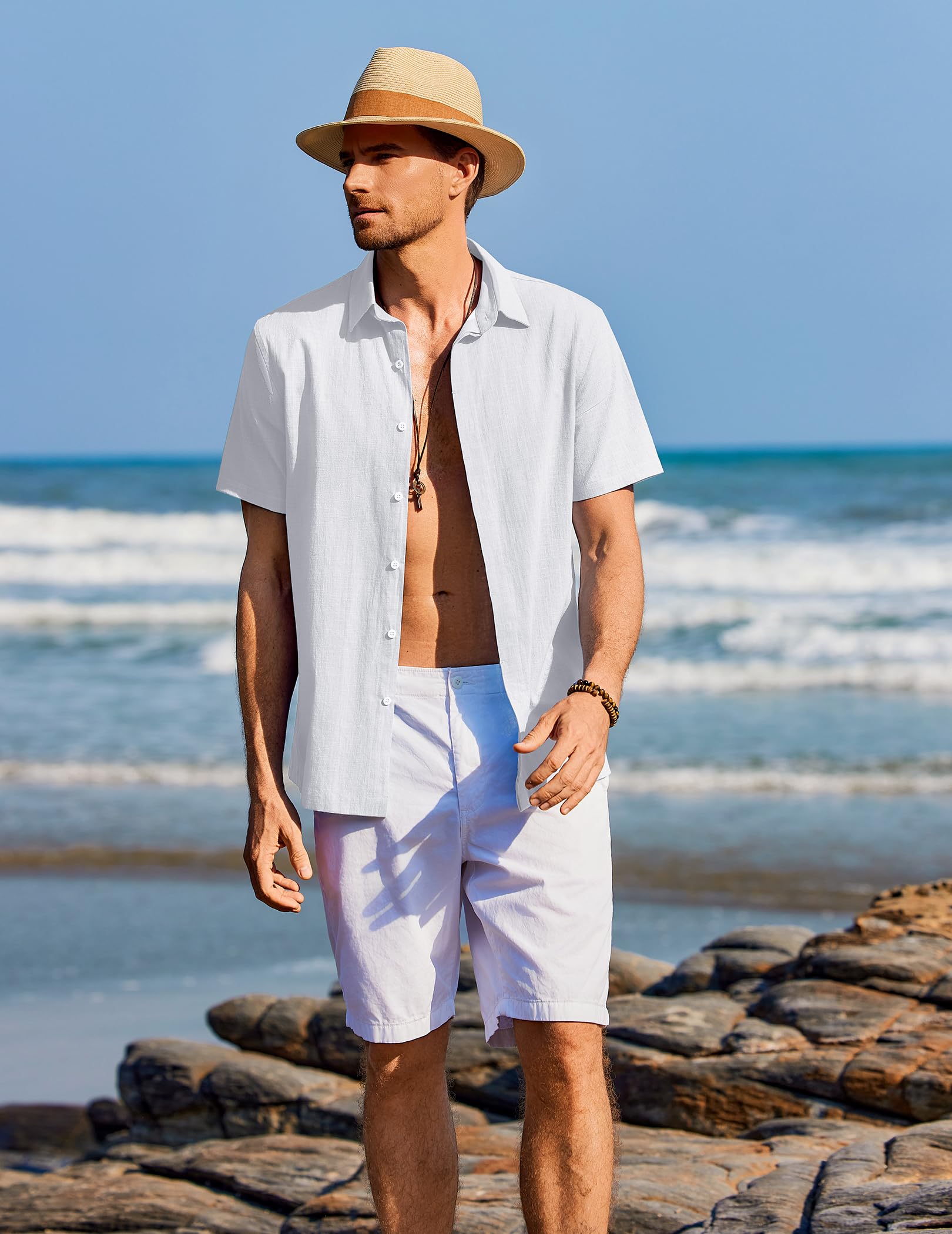 COOFANDY Camisa Hombre Manga Corta Verano 100% Algodón Camisas Hombre Casual Regular Fit — view 4