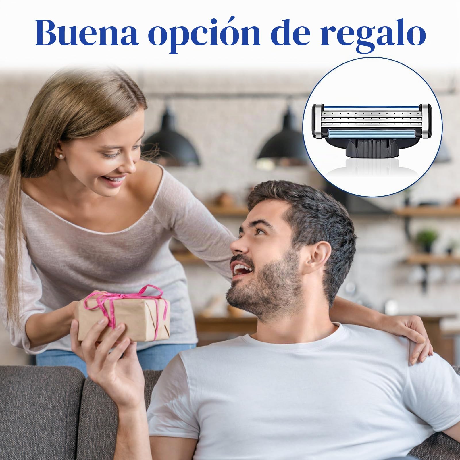 Pack de 12 Cuchillas Recambio, Recambio, Afeitado Preciso y Confortable, Cuchillas de 3 Capas con Doble Lubricación, Ideal para Uso Diario y Profesional, Indicador de Cambio