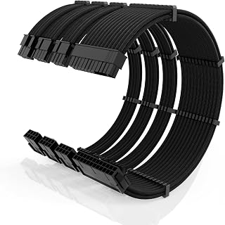 16AWG PSU Cable Extension Kit With Cable Combs,1x24pin ATX/1x8pin(4+4) EPS/2x8pin(6+2) PCIE Extension Cable,Cable Extension PC Sleeved Cables 30cm Length,Power Supply Extension Cable Kit(Black)