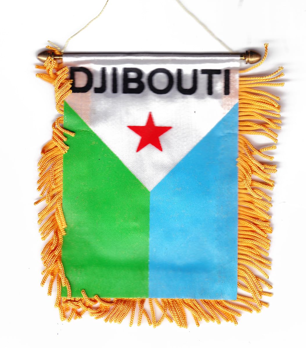 Djibouti Fringed Rear-View Mirror Window Hanging Flag with Suction Cup
