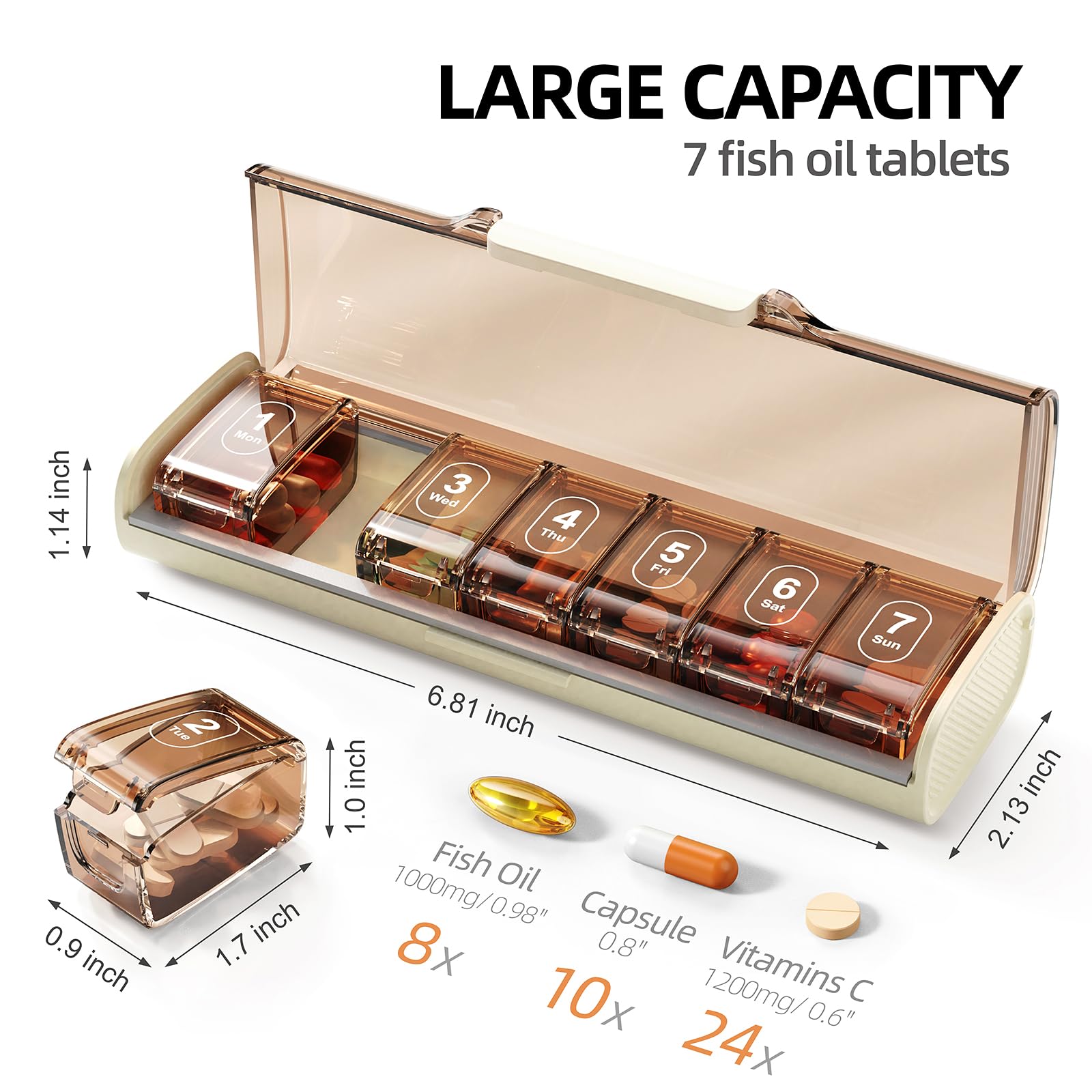 Weekly Pill Organizer,Portable 7 Day Pill Box,Moisture Proof Medicine Pill Organizer,Travel Pill Case with BPA-Free Material,Pocket-Size for Supplements & Vitamins (White)