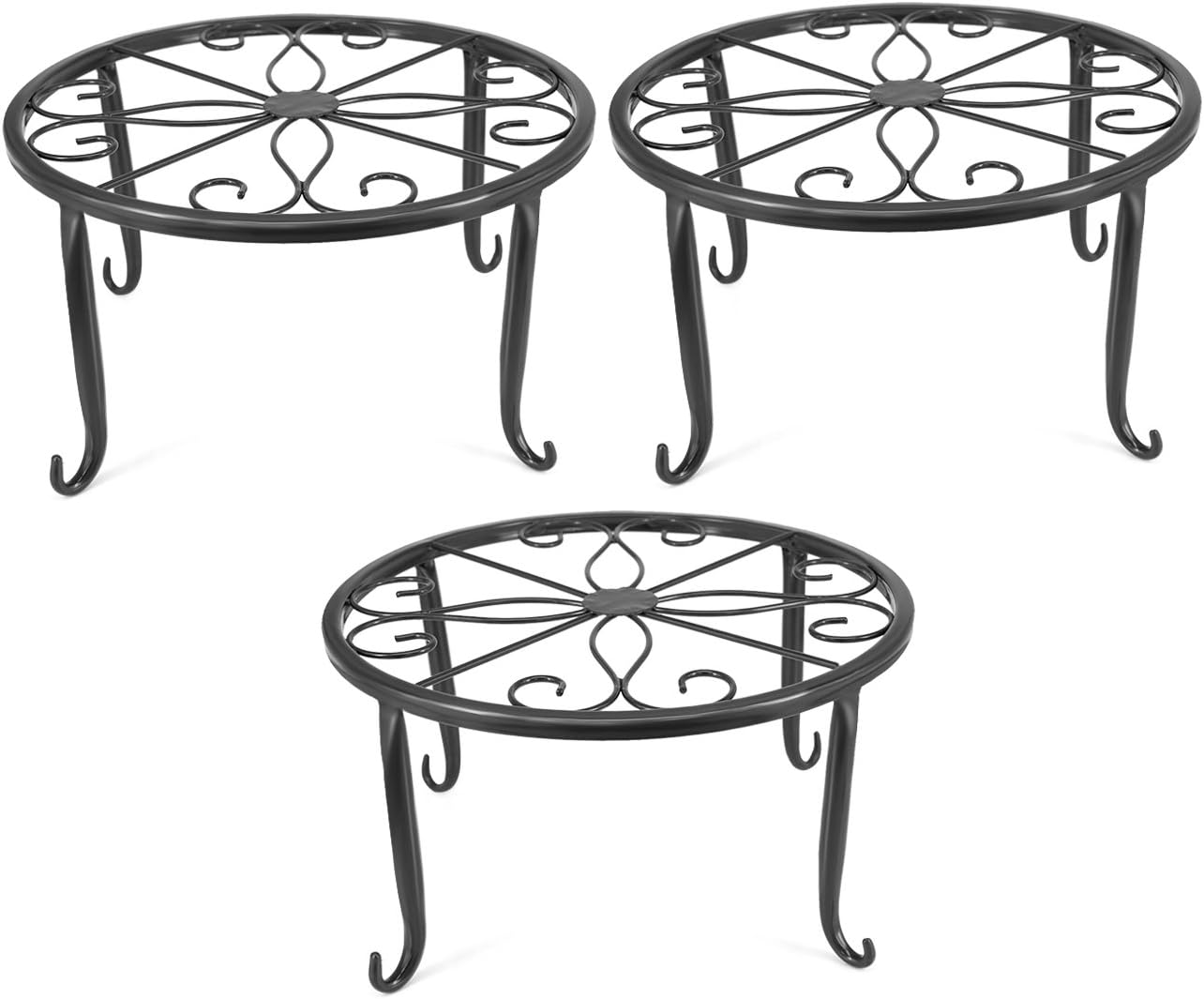 QISHENG ANQIA Indoor Metal Flower Pot Plant Stand Set of 3 Small Iron Potted Plant Stands (Black 1)
