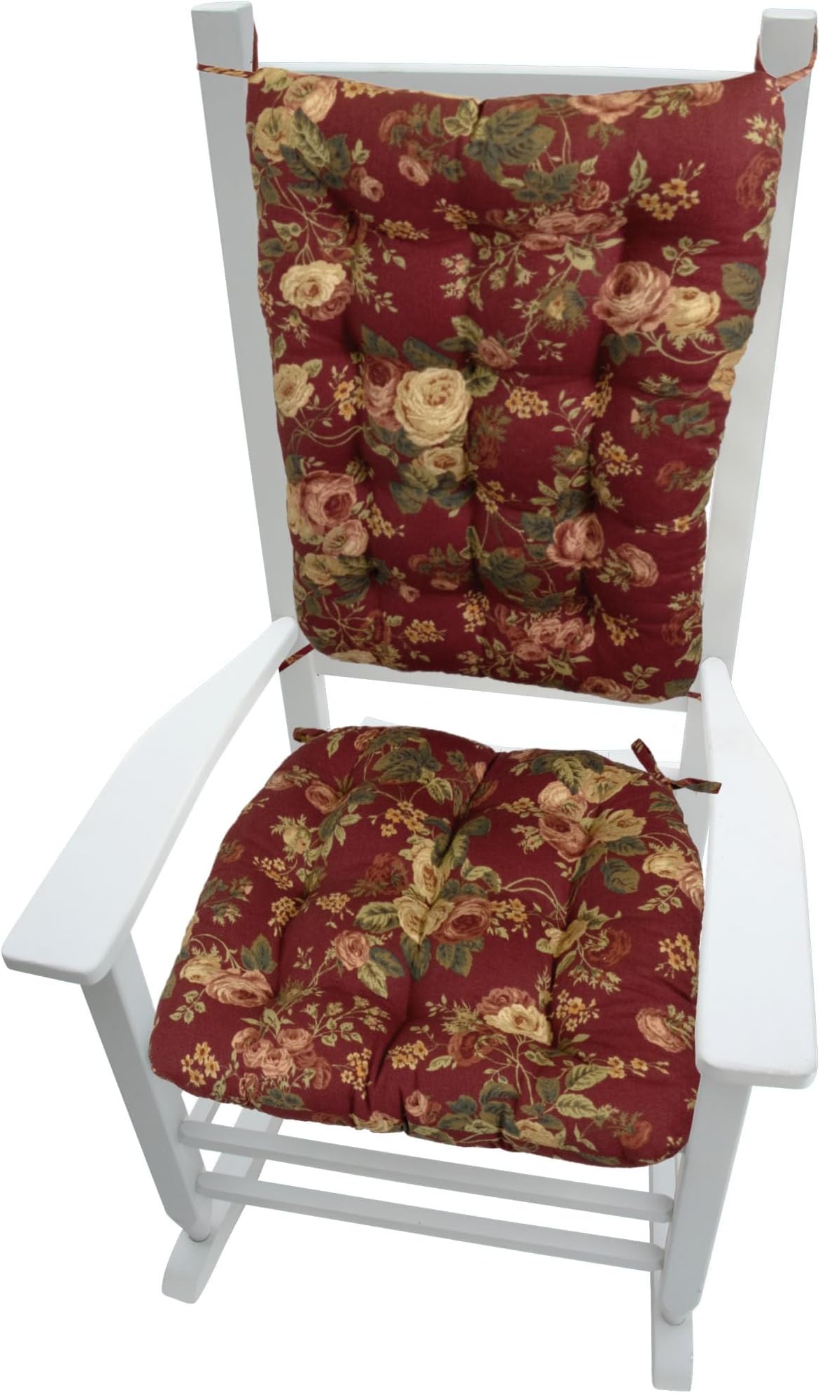 Barnett Home Decor Bethany Red Floral Rocking Chair Cushions - Latex Foam Filled Seat Pad and Back Rest Cushion - Microfiber Vegan Suede, Reversible, Machine Washable (Standard)