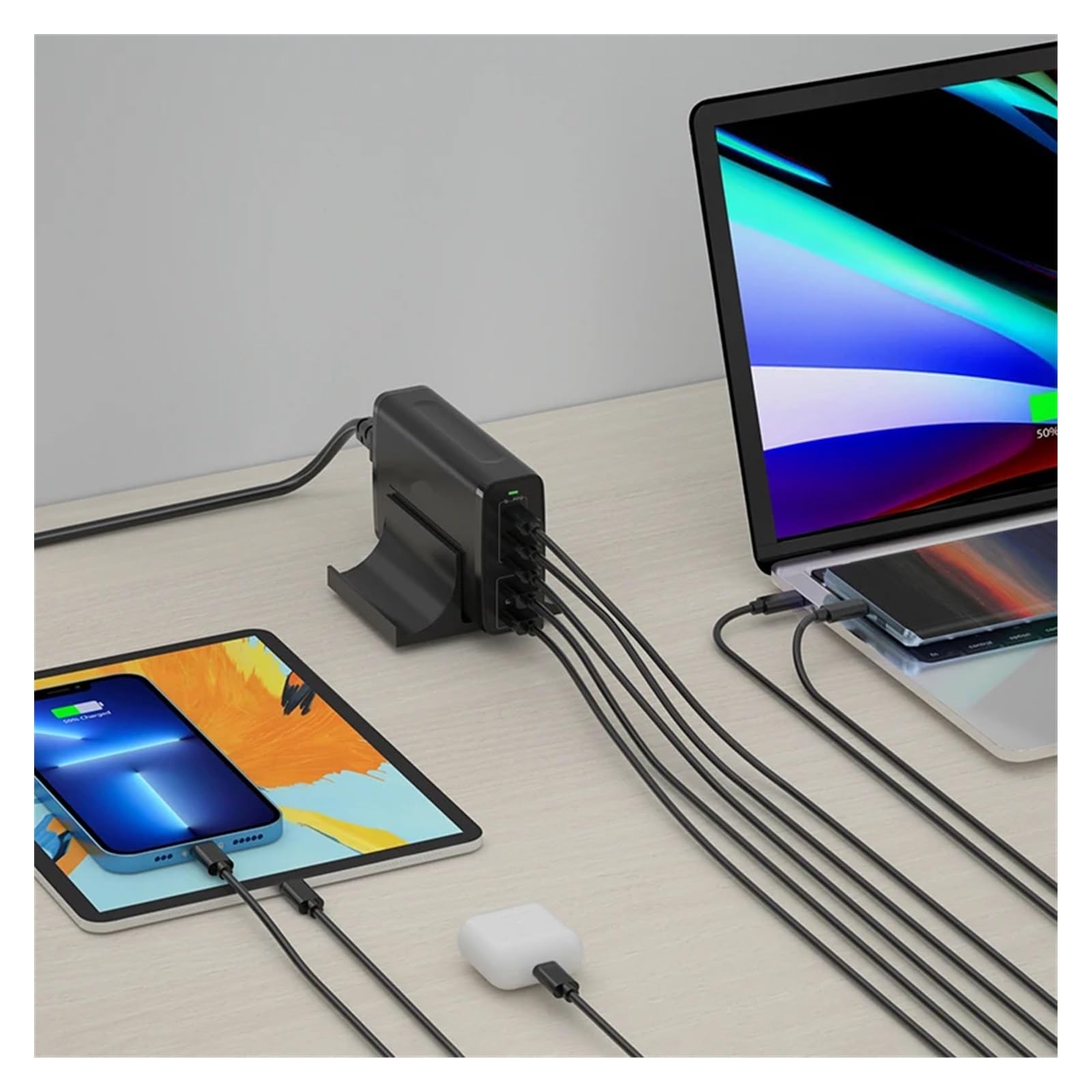 Ładowarka USB, Ładowarka USB C 245 W 5 portów Stacja szybkiego ładowania GaN PD Zasilacz 140 W PD3.1/PPS/QC4+/QC3.0 Bezpieczne ładowanie (Color : Nero, Size : 2pin Plug)