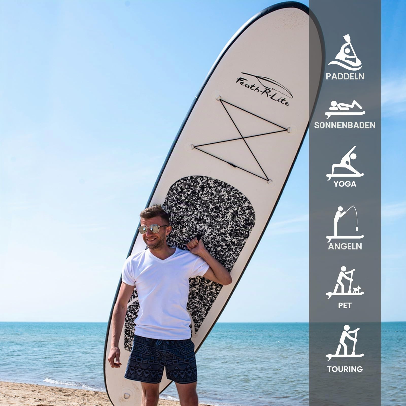 FunWater Aufblasbares Stand Up Paddle Board Surfbrett SUP Komplettes Paddleboard Zubehör Verstellbares Paddel, Pumpe, Reiserucksack, Leine, Erwachsene Paddelboard