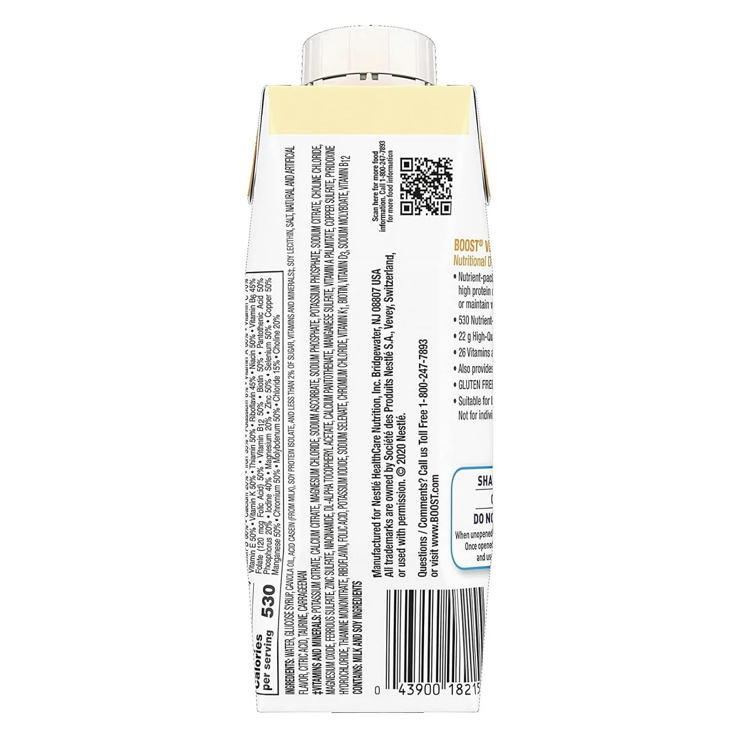 Boost Very High Calorie Nutritional Drink Very Vanilla, Made with Natural Vanilla Flavor & No Artificial Flavors, Colors & Sweeteners, 8 FL OZ (Pack of 12)