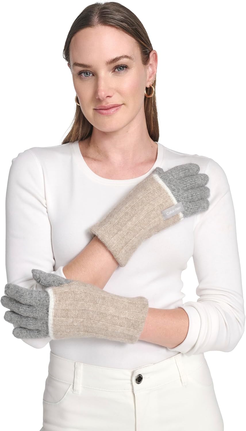 Calvin Klein Women's Color Block Patchwork Winter Gloves