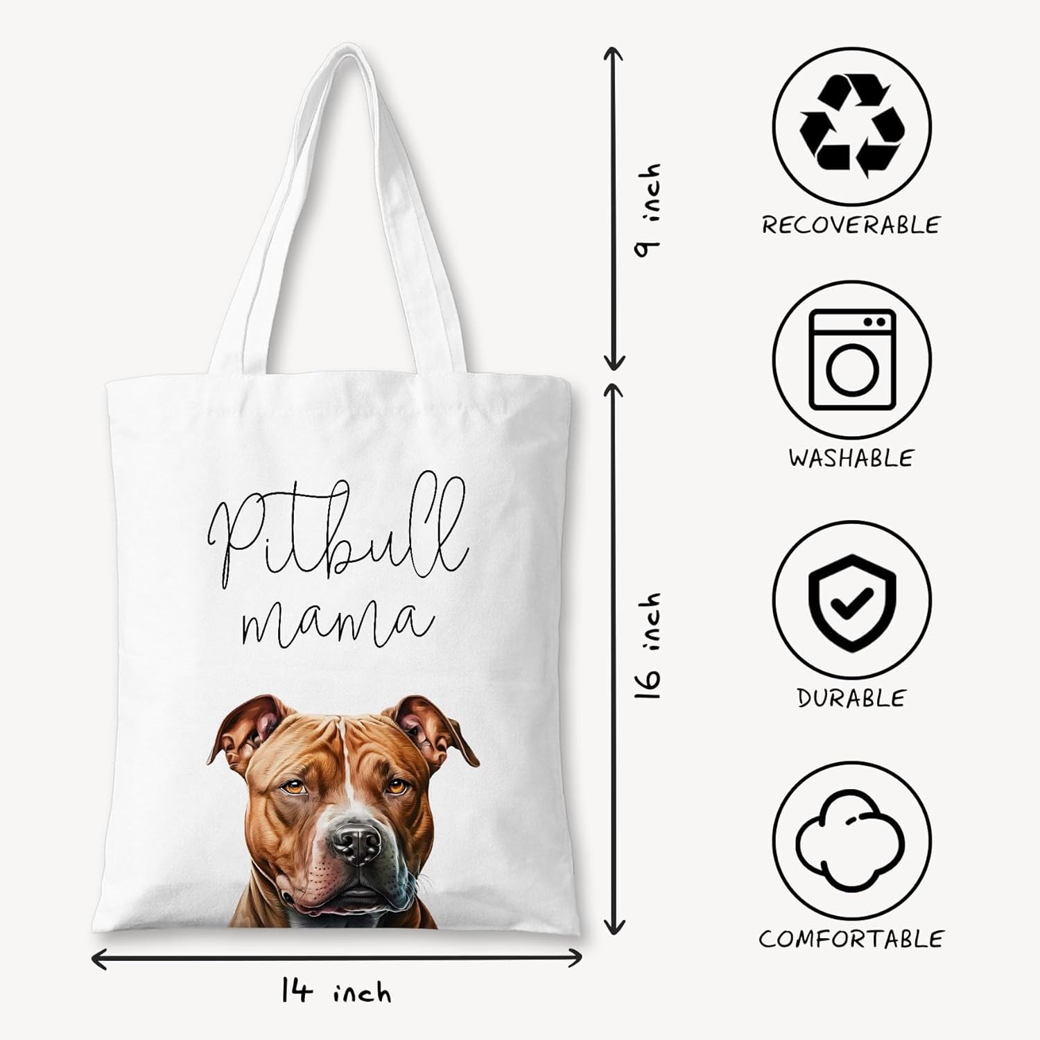 Pitbull Mama Canvas Tote Bag for Women, Dogs Lover Gift for Dog Mom, Birthday Christmas Cute Pitbull Gifts For Women, Tote Bag for Work College Travel. (092) - Image 4