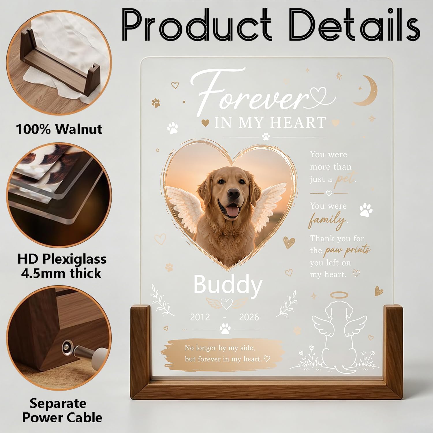 Personalized Dog Memorial Lamp, Custom Pet Photo Night Light