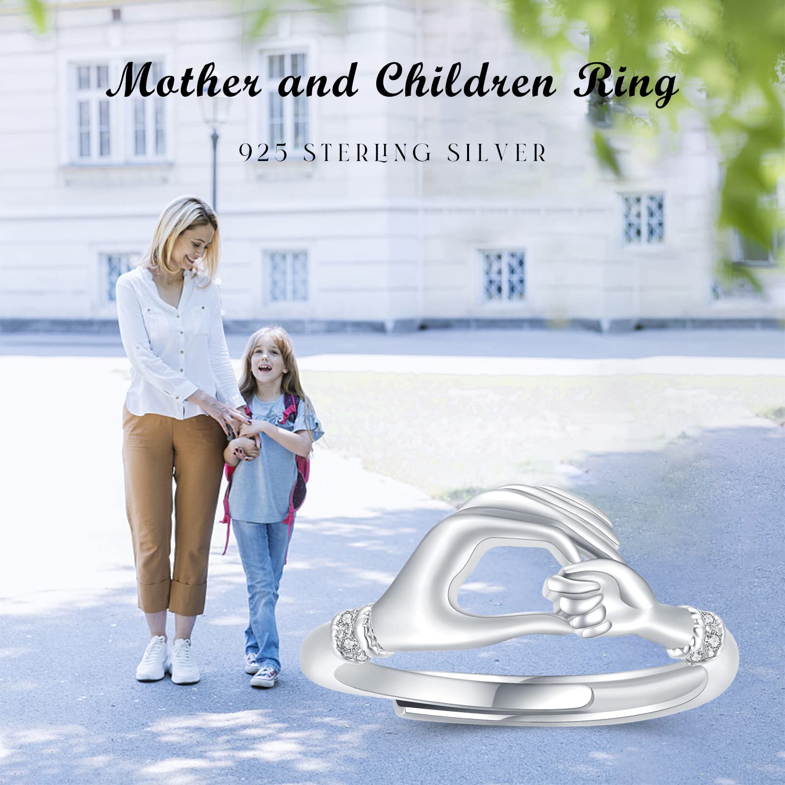 Mutter Ring 925 Sterling Silber Verstellbar Geschenk für Mama mit Herz Motiv, Kristall & Roségold Akzent - Für Muttertag, Jahrestag