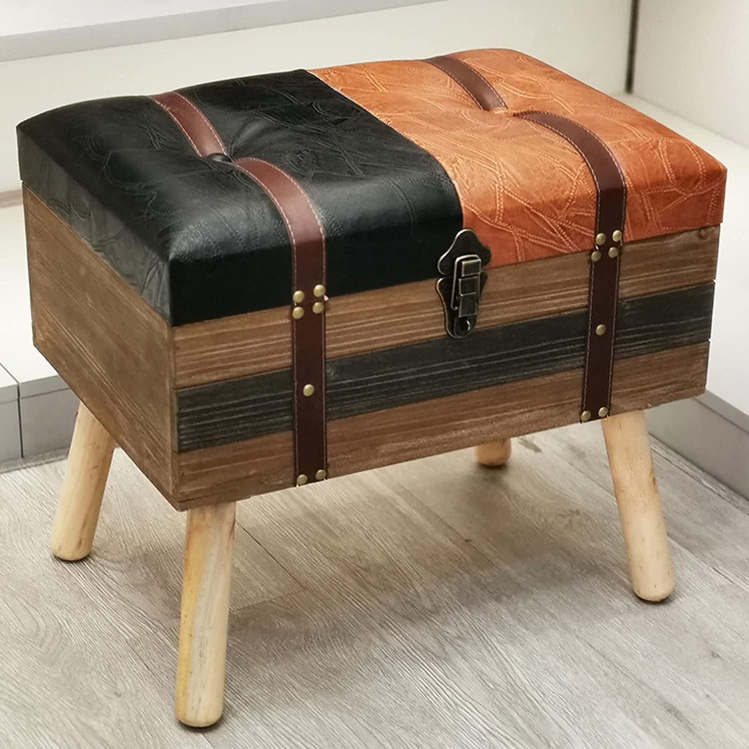 Banc de rangement moderne en similicuir pouf de salon gain de place