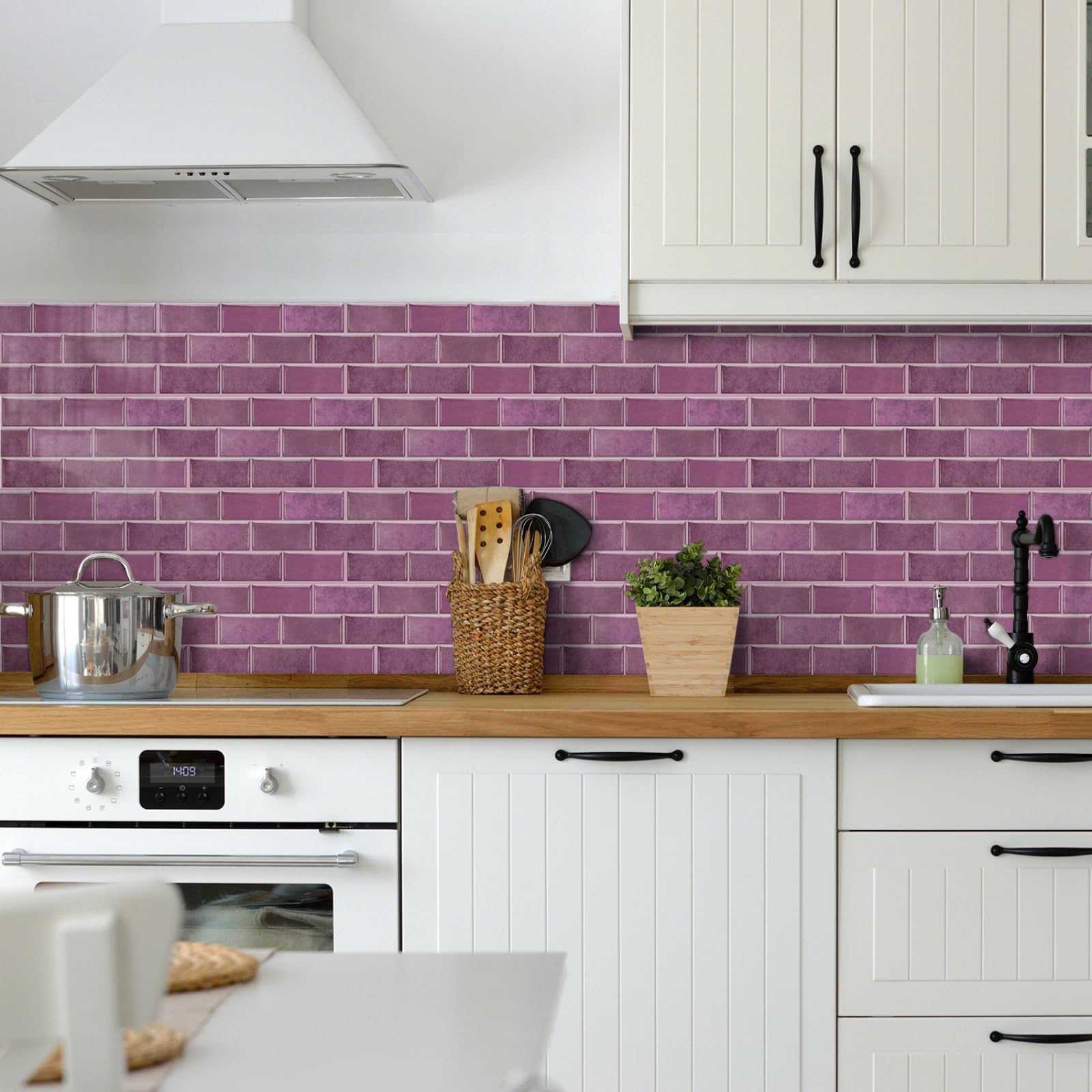 Rmjcxys Pink/Purple Tile Stickers 30X15 Cm Marble Stick On Tiles Kitchen For Bathroom Waterproof Oilproof Backsplash Vinyl Decors Diy Peel And Stick Self Adhesive Wall Tiles (12 Pcs)